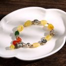 【7A級天然蜜蠟】【S925銀招財貓配飾】設計師款7A級天然蜜蠟手鍊搭配925銀招財貓隔珠女手串手鍊