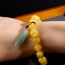 7A收藏級名貴天然蜜蠟圓珠搭配翡翠如意桶珠手串手鍊古風流蘇吊墜男女手鍊手串