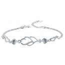 【心心相印】【925純銀】【鑲嵌鋯鉆】設計師款雙心造型925純銀鑲鑽女氣質百搭手鍊