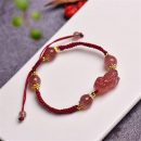 【戀愛財運通通要】【天然草莓晶貔貅】設計師款天然草莓晶貔貅轉運珠編織手鍊姻緣招財時尚女水晶手鍊