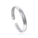 【步步生蓮】【999千足銀】【內圈鐫刻心經】高檔清雅999足銀磨砂鐫刻心經蓮花開口貴妃女手鐲