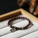 美容滋養天然7A級天然酒紅石榴石搭配S925純銀招財納福配飾文藝氣質女手串手鍊