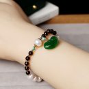 【天然酒紅石榴石】【淡水珍珠】【翡翠如意配飾】高級氣質天然酒紅石榴石珍珠手串配翡翠如意女手鍊