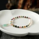 【天然彩虹碧璽珍珠】【翡翠水滴配飾】高級氣質天然4mm彩虹碧璽珍珠手鍊14K包金隔珠配翡翠水滴女手鍊