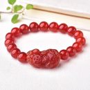 【開運招財】【天然紅瑪瑙】【背錢貔貅】天然5A級紅瑪瑙背錢貔貅手鍊男女開運招財水晶手鍊