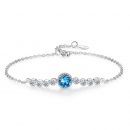 【奧地利海洋之心藍水晶】【925純銀】【微鑲鋯鉆】設計師款優雅高級925純銀鑲嵌奧地利水晶女時尚百搭水晶手鍊