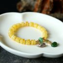 設計師款名貴7A級天然蜜蠟算盤珠手串搭配S925纯银包金隔珠復古金絲雀吊飾女手串手鍊