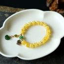 設計師款名貴7A級天然蜜蠟算盤珠手串搭配S925纯银包金隔珠復古金絲雀吊飾女手串手鍊