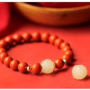 設計師款開運吉祥7A級珍品天然正紅硃砂圓珠手串搭配和田玉淨蓮花男女佛珠手串手鍊