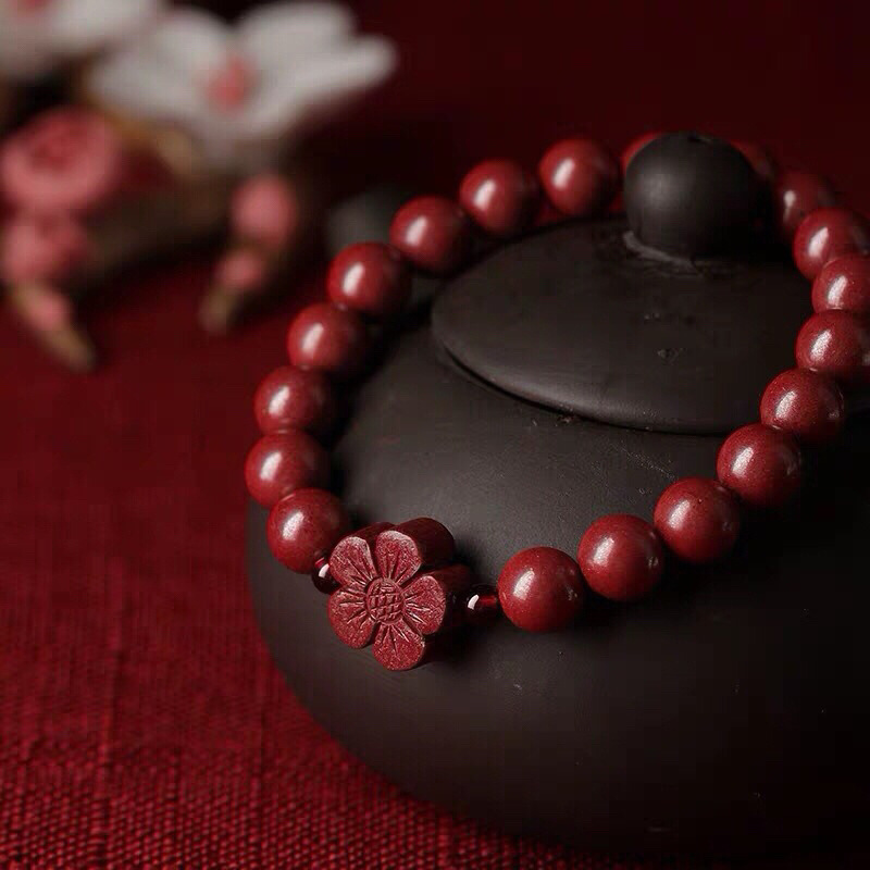 【帝王紫金硃砂】【手工梅花配飾】收藏級天然紫金硃砂手鍊搭配梅花石榴石辟邪開運男女佛珠手串手鍊