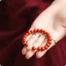 設計師款開運吉祥7A級珍品天然正紅硃砂圓珠手串搭配和田玉淨蓮花男女佛珠手串手鍊