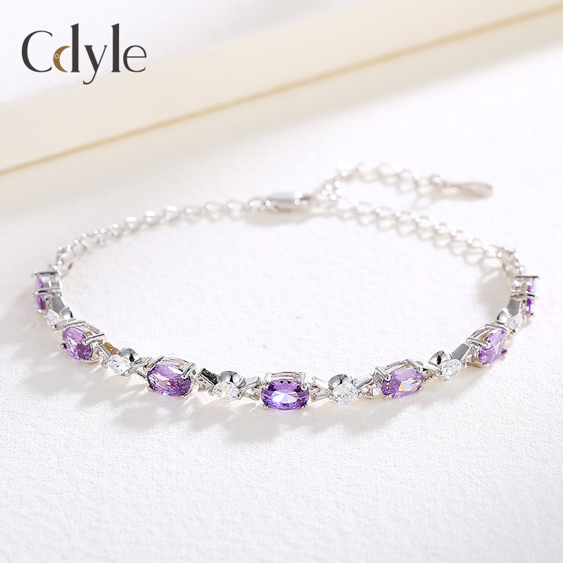 【薰衣草紫鋯鉆】【S925純銀】韓劇熱播高級OL氣質時尚百搭S925純銀手鍊鑲嵌薰衣草紫鋯鉆女手鍊