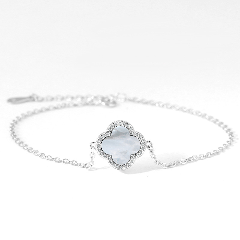 【S925純銀】【瑪瑙四葉草】設計師款高級氣質時尚925純銀鑲嵌瑪瑙幸運四葉草女手鍊