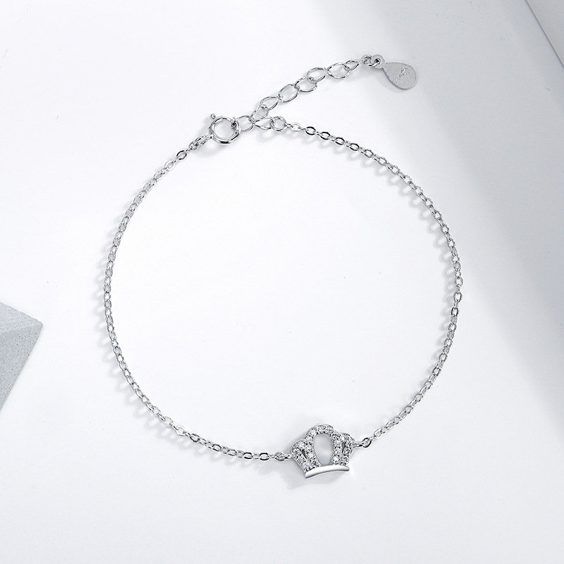 【925純銀鑲嵌鋯鉆皇冠】輕奢氣質S925純銀手鍊鑲嵌鋯鉆皇冠簡約森系百搭女手鍊