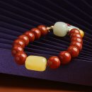 【7A級川料南紅】【蜜蠟翡翠和田玉配飾】原創設計頂級南紅瑪瑙搭配蜜蠟桶珠和田玉翡翠平安扣女手串手鍊