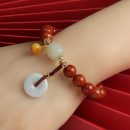 【7A級川料南紅】【蜜蠟翡翠和田玉配飾】原創設計頂級南紅瑪瑙搭配蜜蠟桶珠和田玉翡翠平安扣女手串手鍊