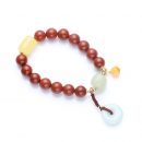 【7A級川料南紅】【蜜蠟翡翠和田玉配飾】原創設計頂級南紅瑪瑙搭配蜜蠟桶珠和田玉翡翠平安扣女手串手鍊