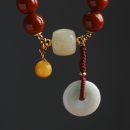 【7A級川料南紅】【蜜蠟翡翠和田玉配飾】原創設計頂級南紅瑪瑙搭配蜜蠟桶珠和田玉翡翠平安扣女手串手鍊