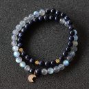 設計師款星月神話斯里蘭卡灰月光石搭配星空藍砂石雙層女水晶手鍊