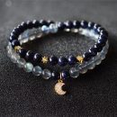 設計師款星月神話斯里蘭卡灰月光石搭配星空藍砂石雙層女水晶手鍊