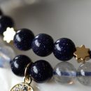 設計師款星月神話斯里蘭卡灰月光石搭配星空藍砂石雙層女水晶手鍊