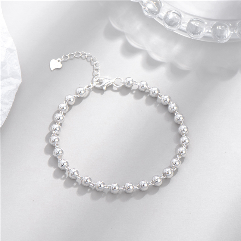 【正韓設計師款】【925純銀】設計師款高級氣質簡約925純銀素珠亮銀女時尚銀手鍊