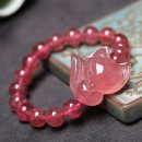 【收藏級天然草莓晶】【姻緣萌狐配飾】天然收藏級濃郁草莓晶狐狸吊墜手鍊女旺姻緣狐仙水晶手串手鍊