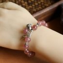 【7A級天然草莓晶】【925純銀招財貓鎖匙】設計師款姻緣桃花草莓晶手串搭配純銀招財貓文藝森系氣質女手鍊