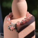 【7A級天然草莓晶】【925純銀招財貓鎖匙】設計師款姻緣桃花草莓晶手串搭配純銀招財貓文藝森系氣質女手鍊