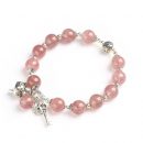 【7A級天然草莓晶】【925純銀招財貓鎖匙】設計師款姻緣桃花草莓晶手串搭配純銀招財貓文藝森系氣質女手鍊