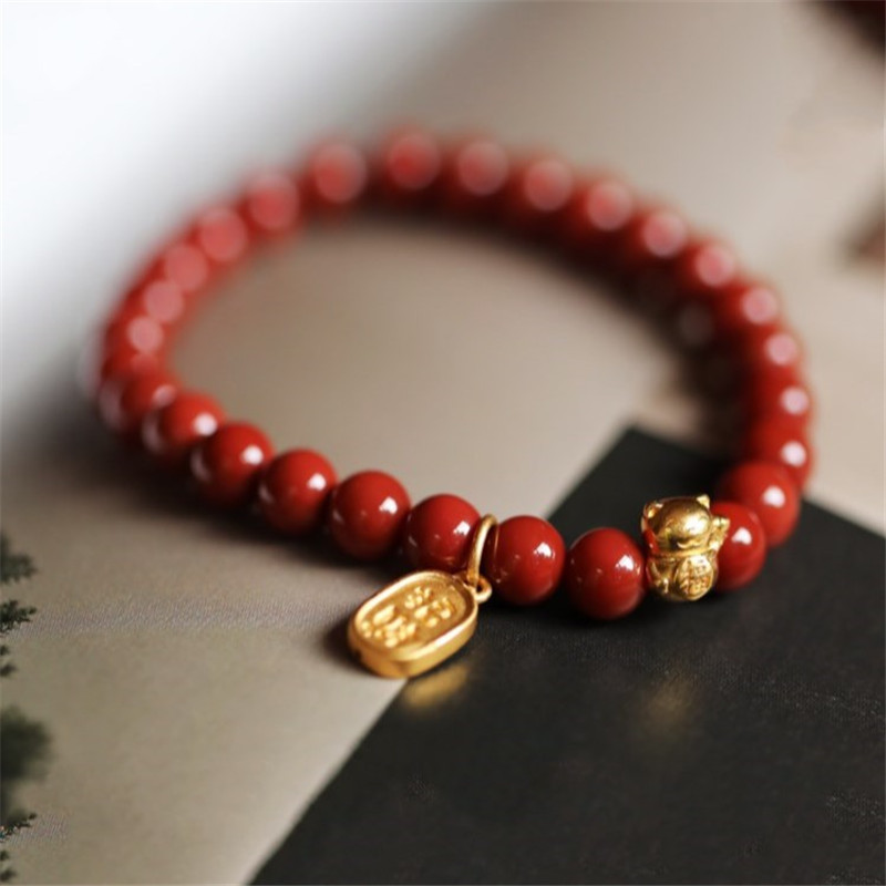 【收藏級天然柿子南紅】【幸運招財貓配飾】設計師款開運招財天然柿子南紅瑪瑙卡通招財貓男女手串手鍊