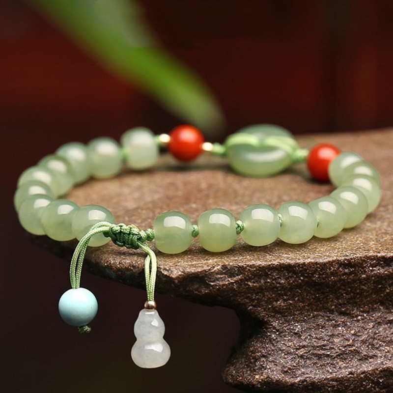 【7A級和田玉手鍊】天然名貴新疆鴨蛋青和田玉6mm原創溫婉氣質女款和田玉手鍊搭配平安扣玉珠手鍊手串