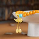 【收藏級天然雞油黃蜜蠟】【如意葫蘆配飾】天然超正宗雞油黃蜜蠟圓珠手鍊葫蘆配飾氣質優雅女手串手鍊