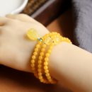 【7A級天然俄料蜜蠟】【招財貔貅配飾】【三圈】設計師款名貴三圈蜜蠟手串搭配貔貅吊墜女佛珠手串手鍊