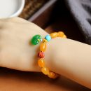 【收藏級雞油黃老蜜蠟】【翡翠平安鎖】吉祥開運平安順遂收藏級天然蜜蠟手鍊搭配翡翠平安鎖女手鍊手串