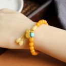 【收藏級天然雞油黃蜜蠟】【如意葫蘆配飾】天然超正宗雞油黃蜜蠟圓珠手鍊葫蘆配飾氣質優雅女手串手鍊