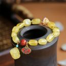 【7A級天然蜜蠟】【貔貅配飾】原創設計古法金多寶系列天然蜜蠟手鍊搭配蜜蠟貔貅女手串手鍊