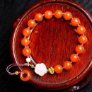 7A級名貴天然南紅瑪瑙圓珠手串8mm原創搭配白玉花朵南紅平安扣女款南紅手鍊