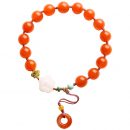 7A級名貴天然南紅瑪瑙圓珠手串8mm原創搭配白玉花朵南紅平安扣女款南紅手鍊