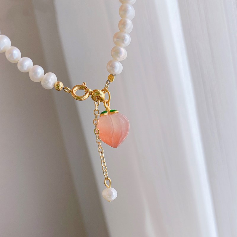 【天然南紅水蜜桃】【淡水珍珠】設計師款溫柔魅力天然收藏級南紅水蜜桃吊墜淡水珍珠手鍊女百搭水晶手鍊