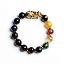 【五路財神】【天然黑曜石】【變色轉運貔貅】2021大開運黃白綠紅黑五路財神珠黑曜石貔貅男女招財手鍊