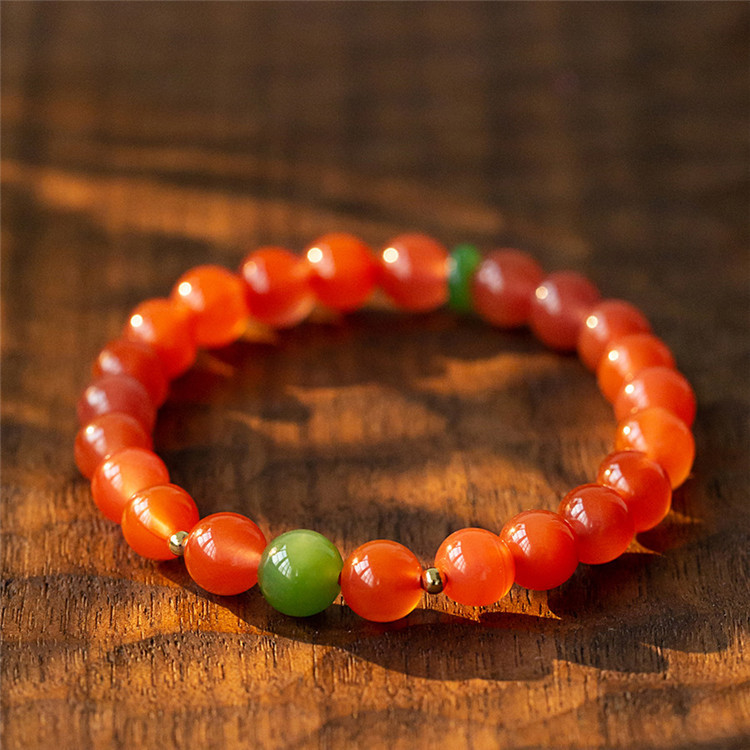 【收藏級天然南紅】【和田碧玉隔珠】名貴優雅百搭天然南紅打磨圓珠和田碧玉隔珠氣質女水晶手鍊手串