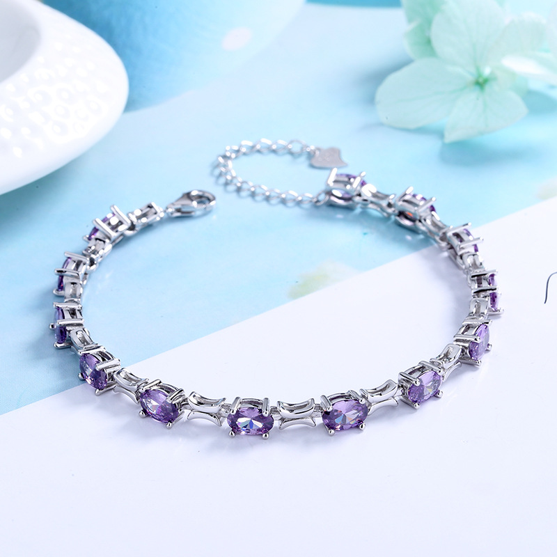 【紫韻】【925純銀】【鑲嵌紫鑽】設計師款高級氣質925純銀鑲紫鋯鉆女時尚百搭手鍊