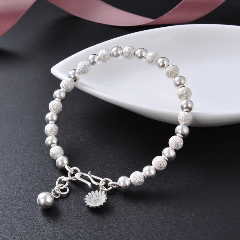 【花火流光】【990足銀】【磨砂光面圓珠】設計師款高級氣質990足銀磨砂光面圓珠雛菊女時尚百搭手鍊