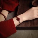 【天然帝王紫金硃砂】【925純銀吉祥配飾】天然原礦紫金硃砂平安扣紅繩手鍊配925銀吉祥配飾開運女手鍊