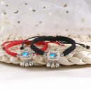 【歲歲平安】【藍月光石】設計師款日式風格長命平安鎖配藍月光石紅繩女百搭氣質手鍊