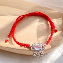 【歲歲平安】【藍月光石】設計師款日式風格長命平安鎖配藍月光石紅繩女百搭氣質手鍊