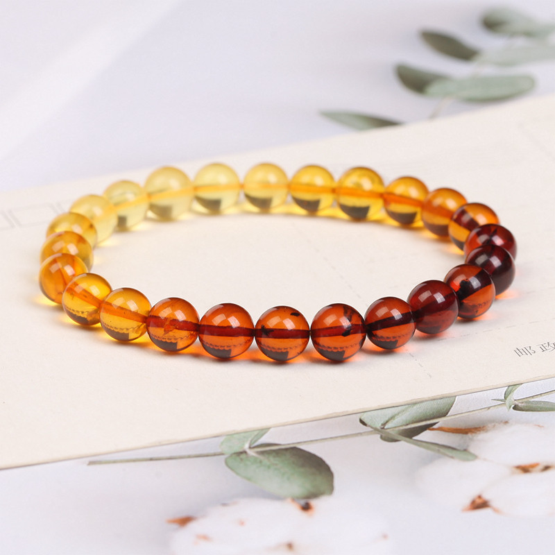 天然名貴漸變色琥珀蜜蠟單圈手鍊手串手工手穿琥珀時尚女佛珠手串手鍊
