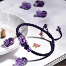 【天然紫水晶貔貅手鍊】設計師款天然紫水晶招財貔貅手工編織手鍊氣質文藝小眾氣質女水晶手鍊