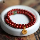 設計師款開運吉祥雙圈7A級珍品天然正紅硃砂手串搭配和田玉桶珠鍍金福字男女佛珠手串手鍊 設計師款開運吉祥雙圈7A級珍品天然正紅硃砂手串搭配和田玉桶珠鍍金福字男女佛珠手串手鍊